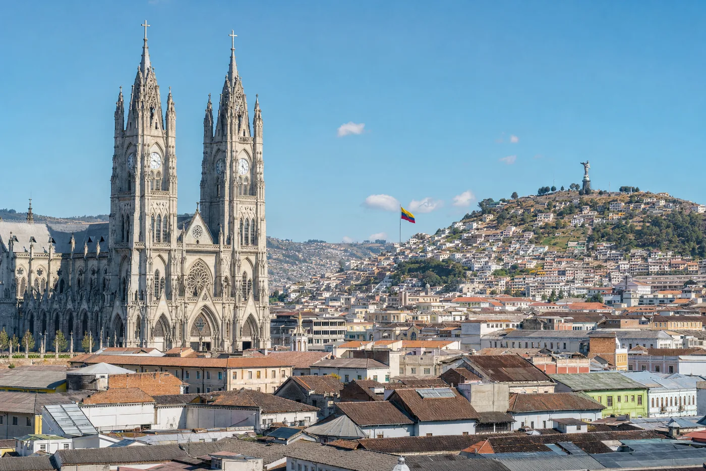 Ecuador – famous landmark with the national flag
