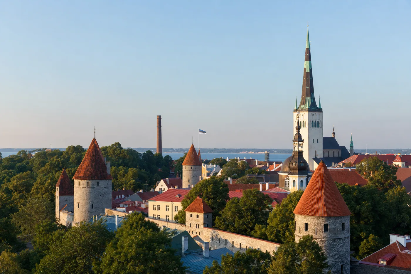 Estonia – famous landmark with the national flag