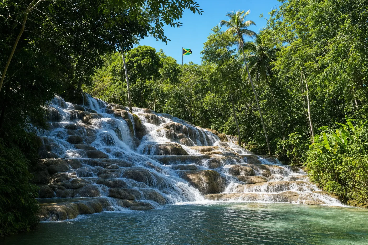 Jamaica – famous landmark with the national flag