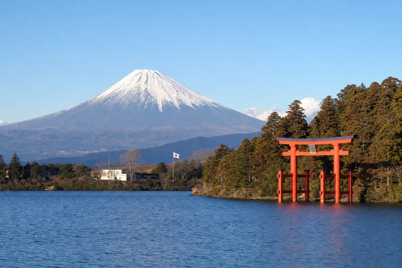Japan – famous landmark with the national flag