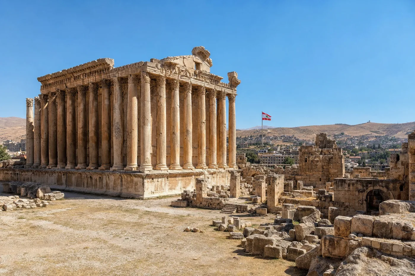 Lebanon – famous landmark with the national flag