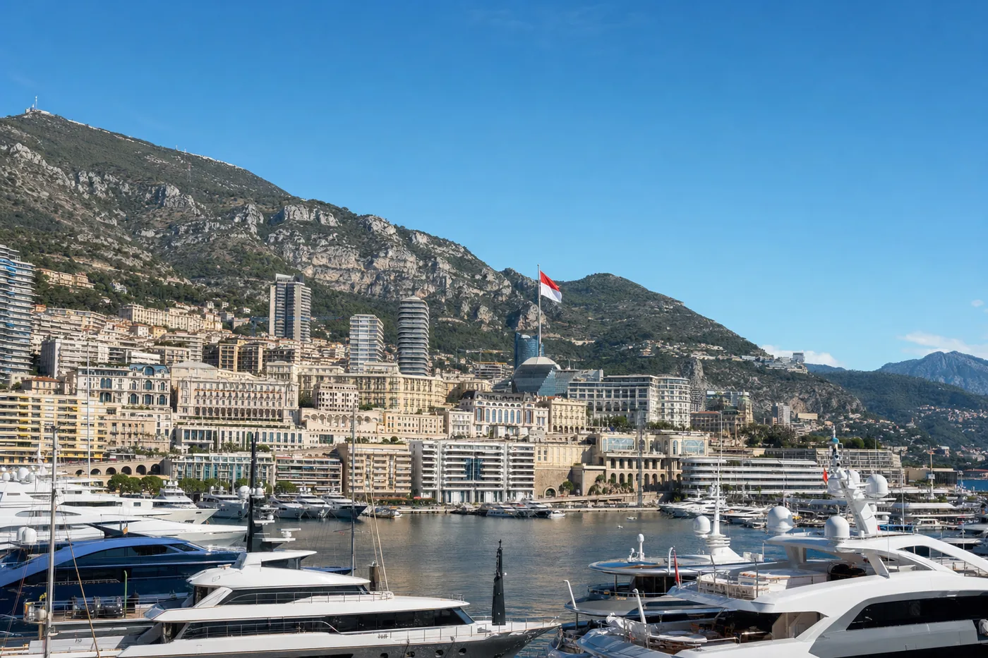 Monaco – famous landmark with the national flag