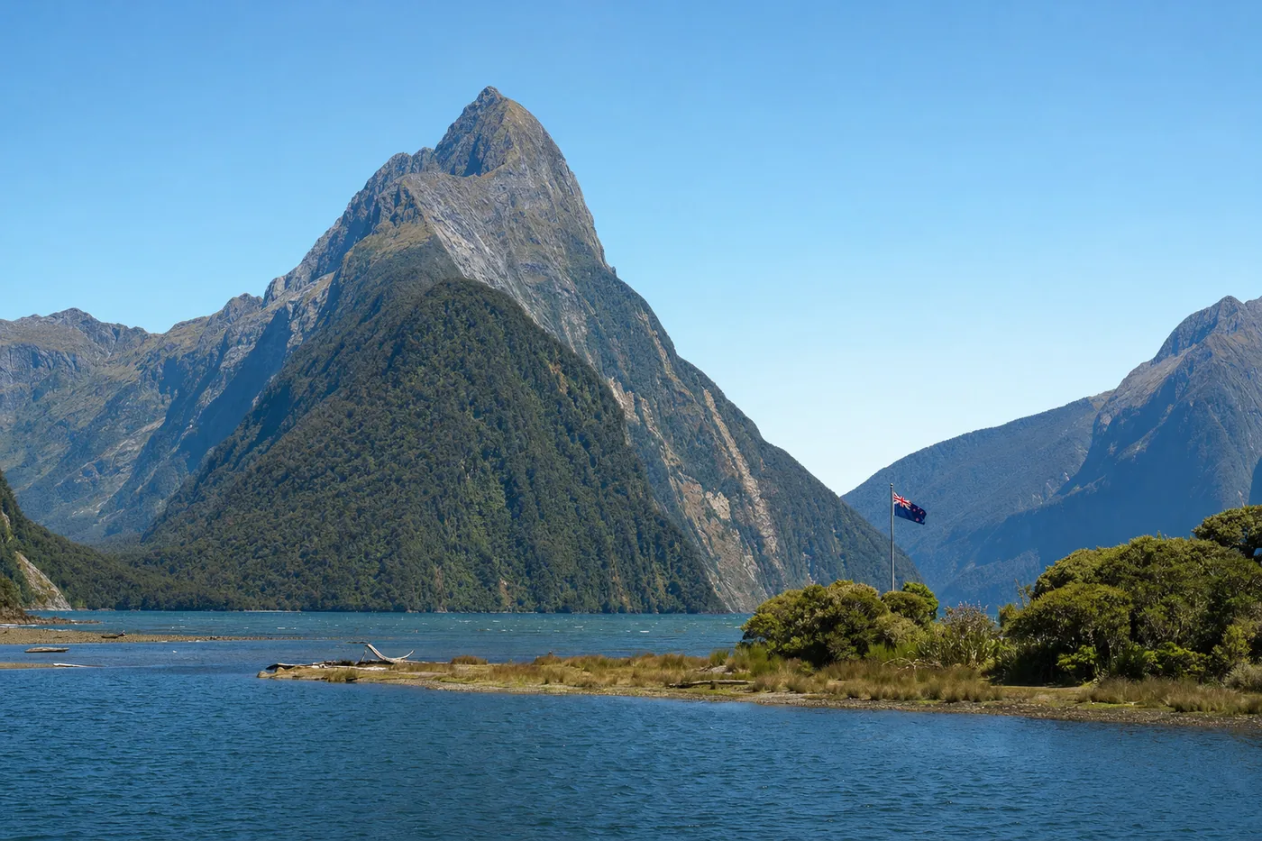 New Zealand – famous landmark with the national flag